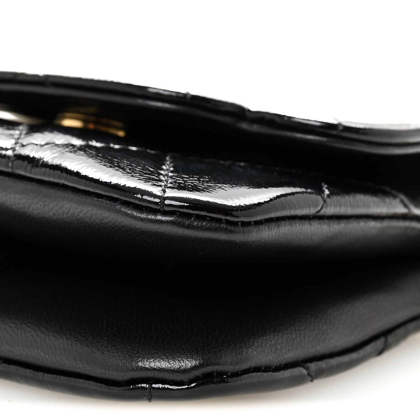 Crumpled Patent Lambskin Quilted Tassel Clutch With Chain Black
