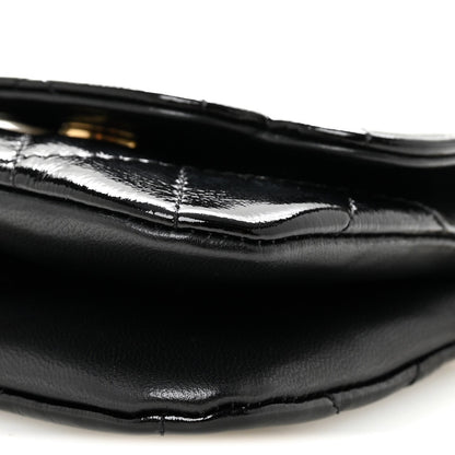 Crumpled Patent Lambskin Quilted Tassel Clutch With Chain Black