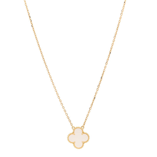 18K Yellow Gold Mother of Pearl Vintage Alhambra Pendant Necklace
