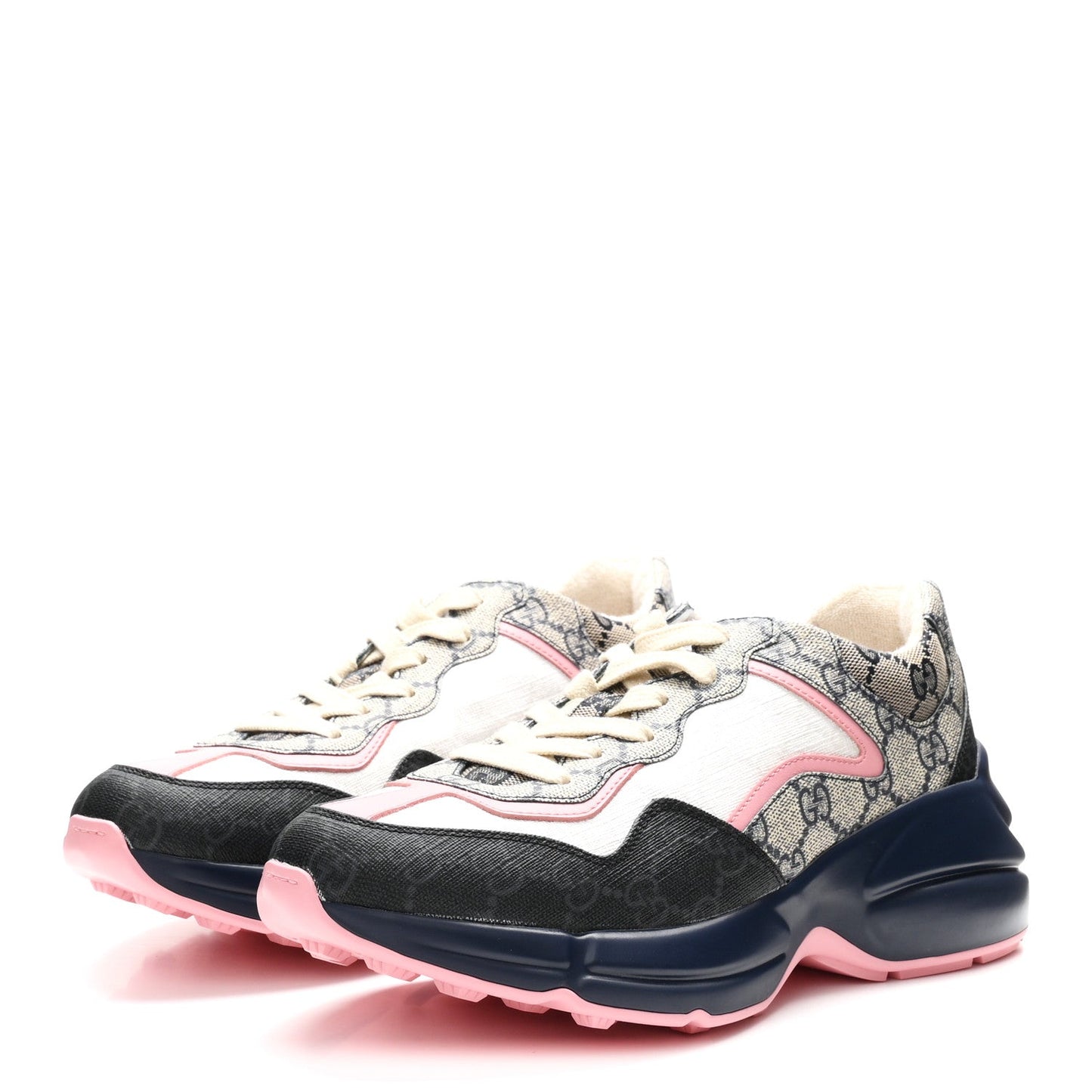GG Supreme Monogram Mix Monogram Womens Rhyton Sneakers 37.5 Black Blue