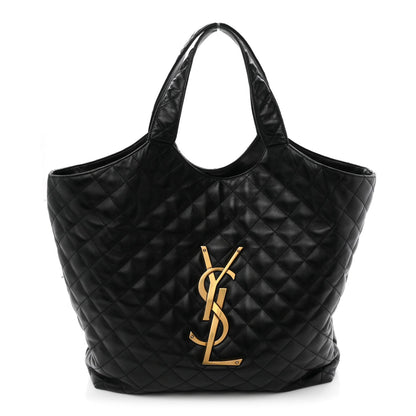 Lambskin Quilted Maxi Icare Shopping Tote Black