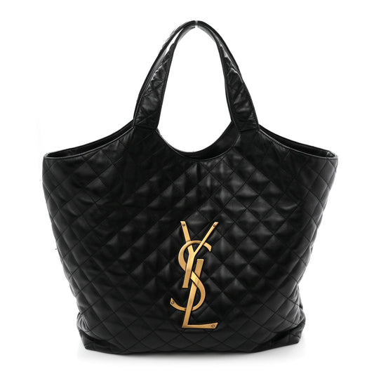 Lambskin Quilted Maxi Icare Shopping Tote Black
