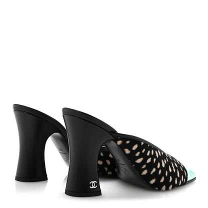 Pony Hair Lambskin Patent Calfskin Cap Toe Mules 39 Black White Green