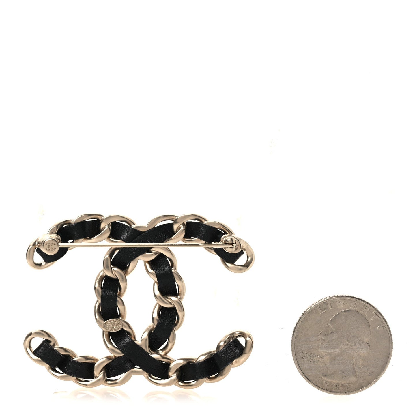 Lambskin Chain CC Brooch Black Gold