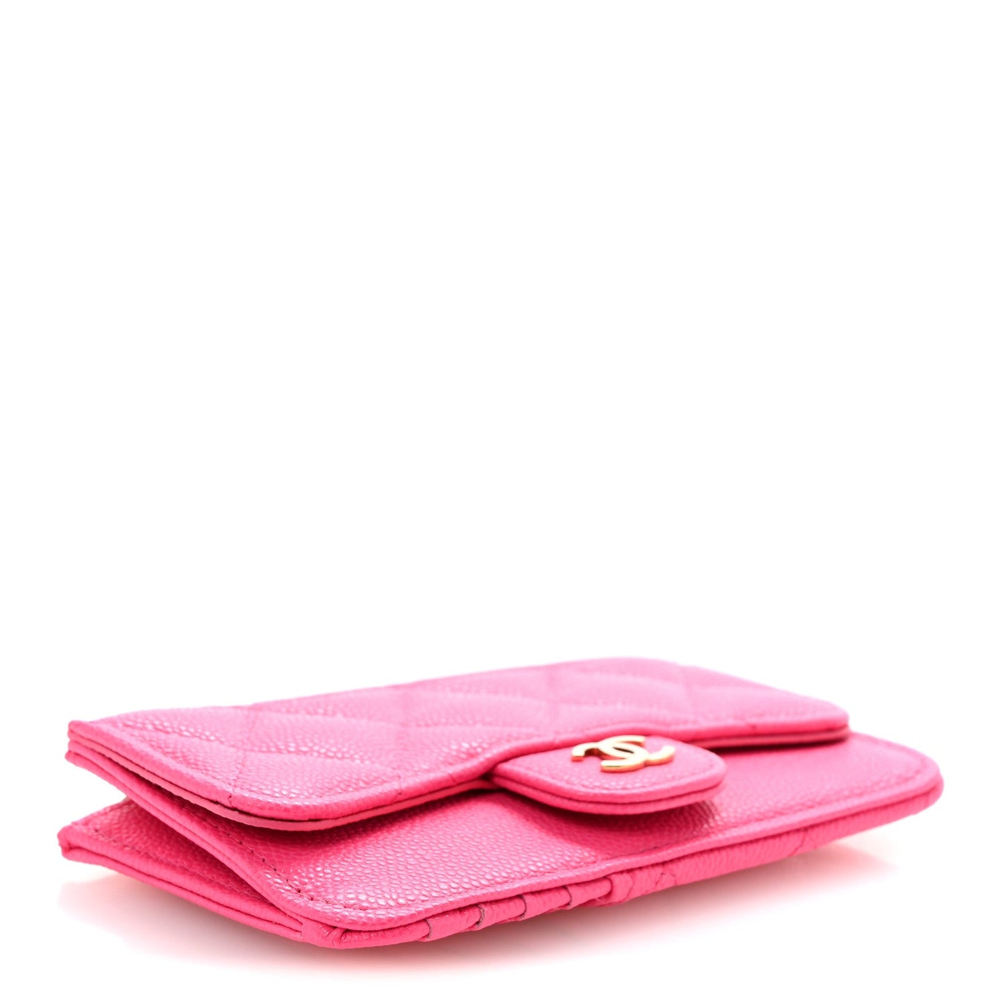 Caviar Quilted Flap Zip Card Holder Dark Pink