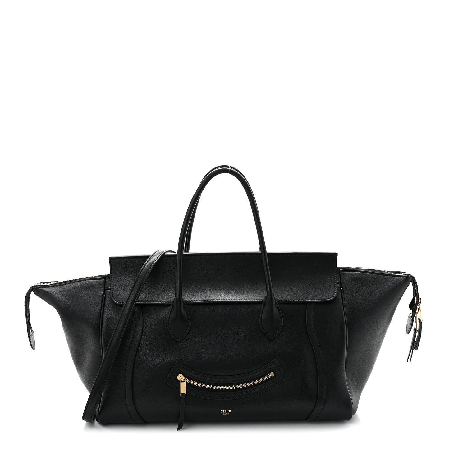 Supple Shiny Lambskin Medium Smiling New Luggage Black