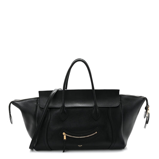 Supple Shiny Lambskin Medium Smiling New Luggage Black