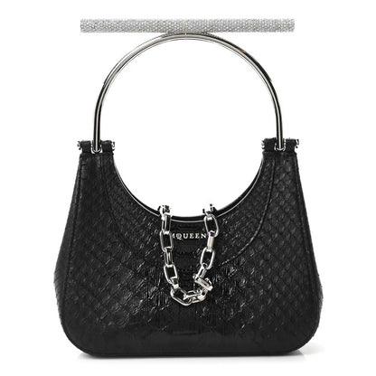 Alexander McQueen Snakeskin Crystal Mini T Bar Top Handle Black