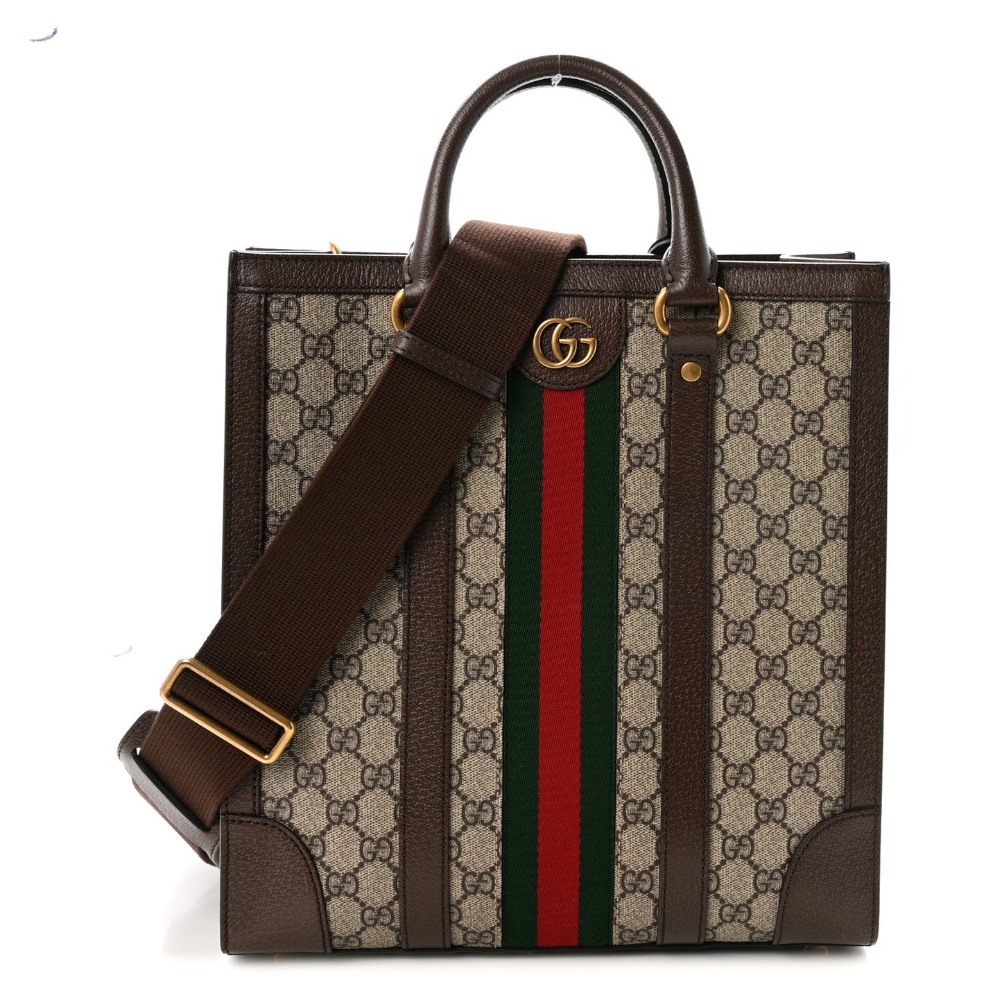 GG Supreme Monogram Textured Dollar Calfskin Web Medium Ophidia Tote Bag Beige Ebony
