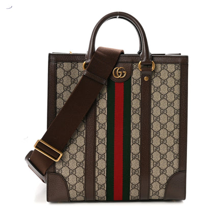GG Supreme Monogram Textured Dollar Calfskin Web Medium Ophidia Tote Bag Beige Ebony
