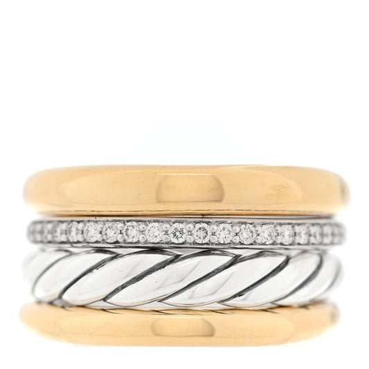Sterling Silver 18K Yellow Gold Diamond 13.8mm Mercer Four Row Ring 60 9