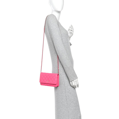 Caviar Quilted Wallet on Chain WOC Fuchsia