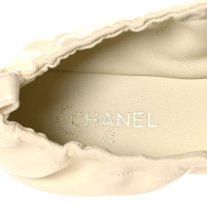 Lambskin CC Turnlock Ballerina Flats 38.5 Ivory Black