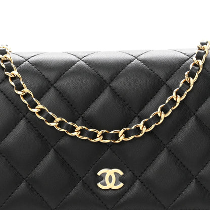 Lambskin Quilted Wallet On Chain WOC Black