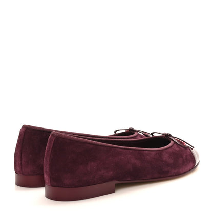 Suede Patent Calfskin Cap Toe CC Ballerina Flats 39 Burgundy