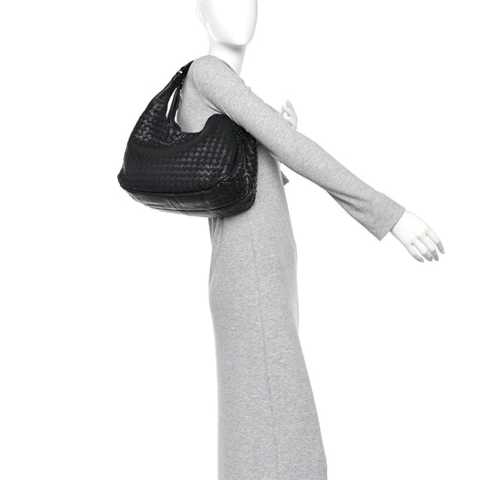 Nappa Intrecciato Medium Campana Shoulder Bag Black
