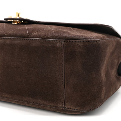 Suede Calfskin Small Souplissimo Maxi Flap Dark Brown