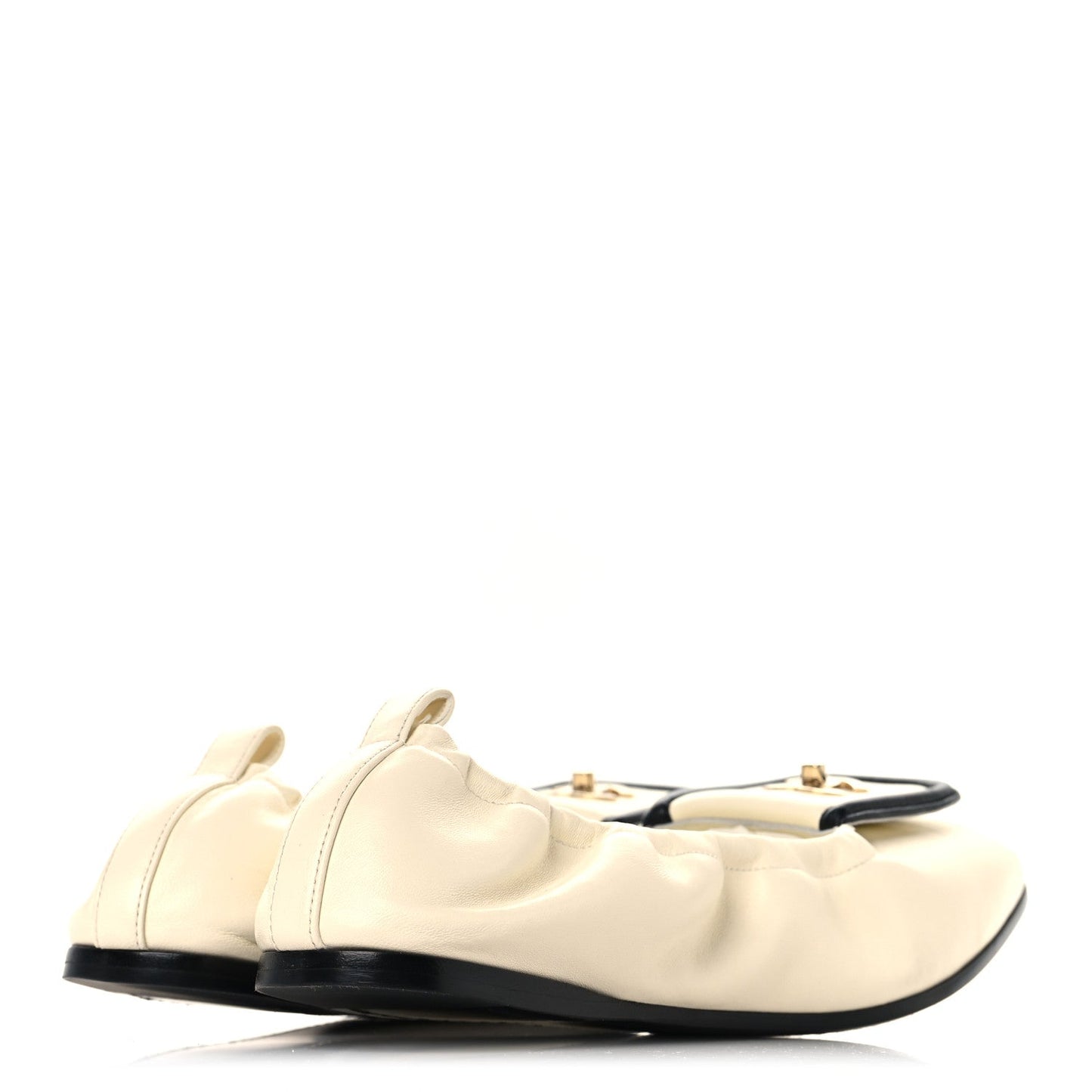 Lambskin CC Turnlock Ballerina Flats 38.5 Ivory Black