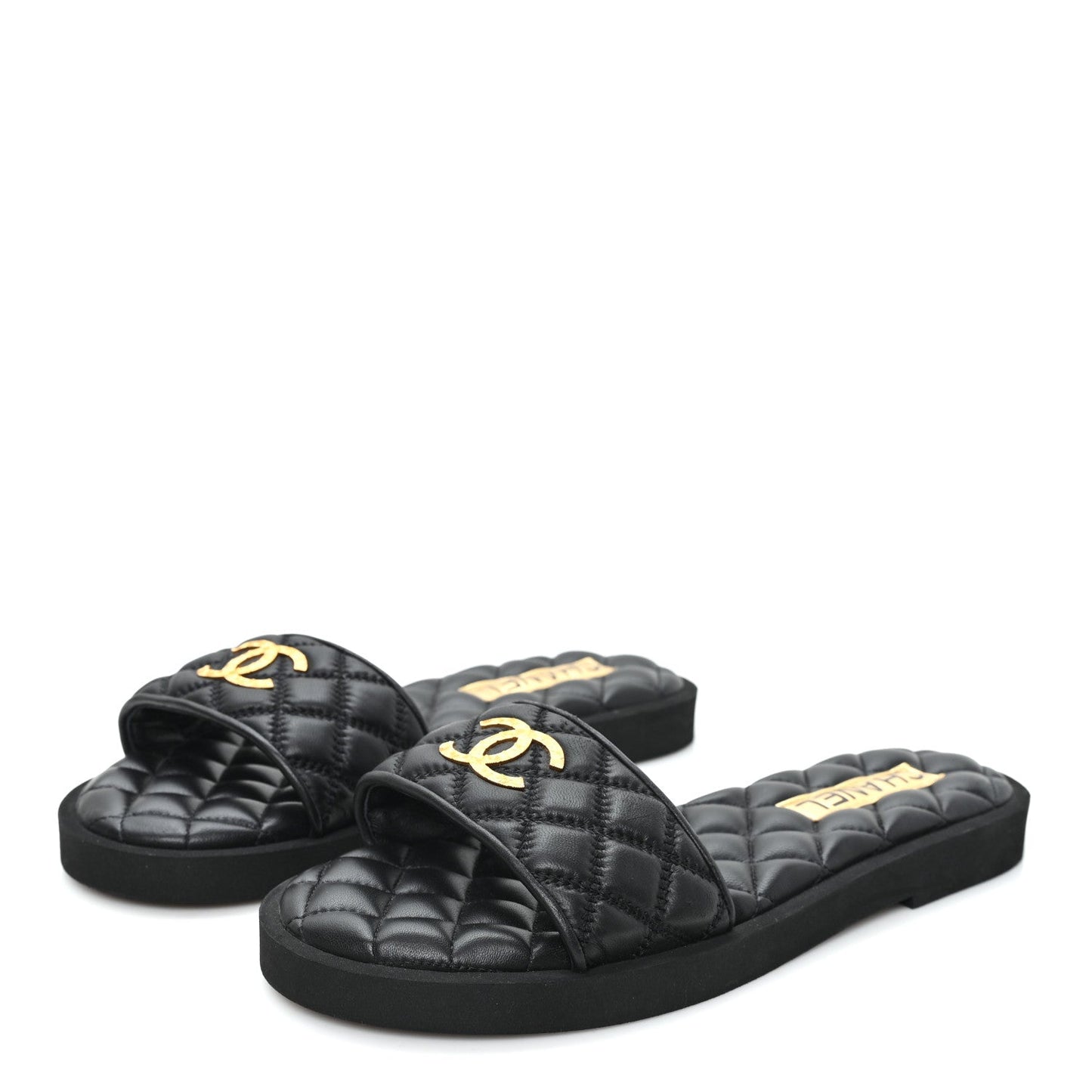 Lambskin Quilted Textured CC Mules Sandals 39 Black