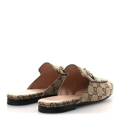 Crystal Canvas GG Monogram Nappa Womens Princetown Slippers 37.5 Beige Ebony New Acero