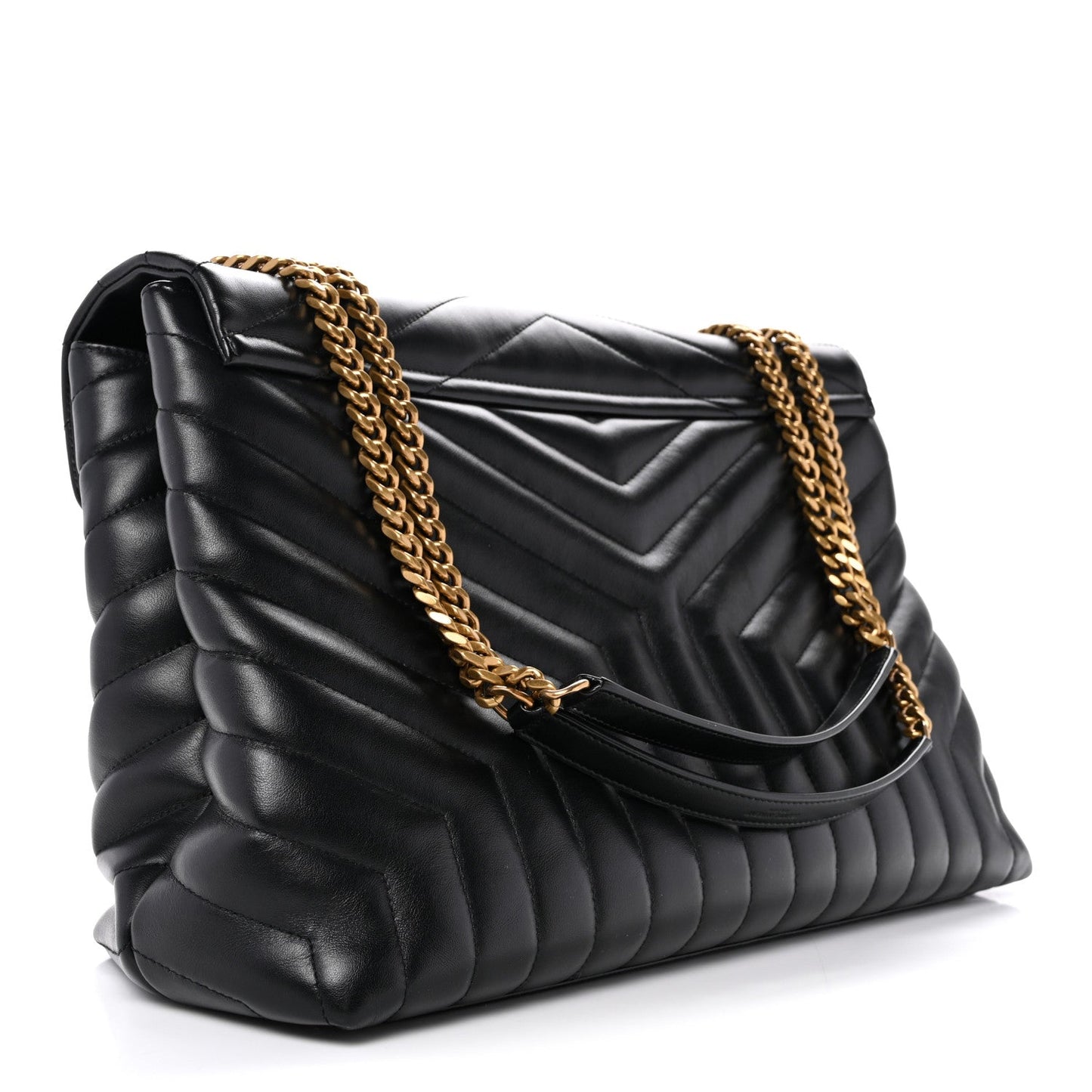 Calfskin Y Quilted Monogram Large Loulou Chain Satchel Black