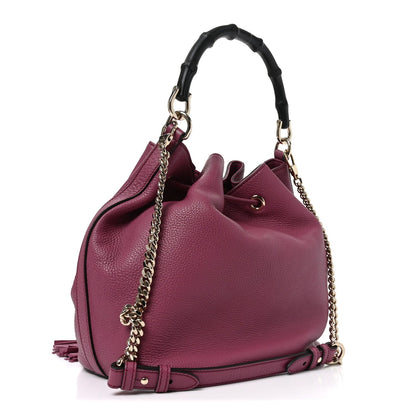 Pebbled Calfskin Miss Bamboo Bucket Bag Purple