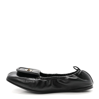 Lambskin CC Turnlock Ballerina Flats 37 Black