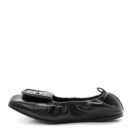 Lambskin CC Turnlock Ballerina Flats 37 Black