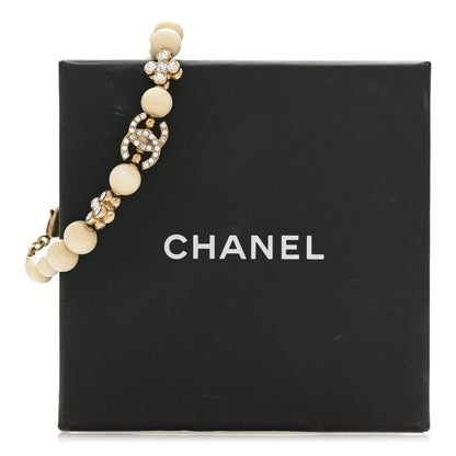 Enamel Crystal CC Flower Bracelet White Light Gold