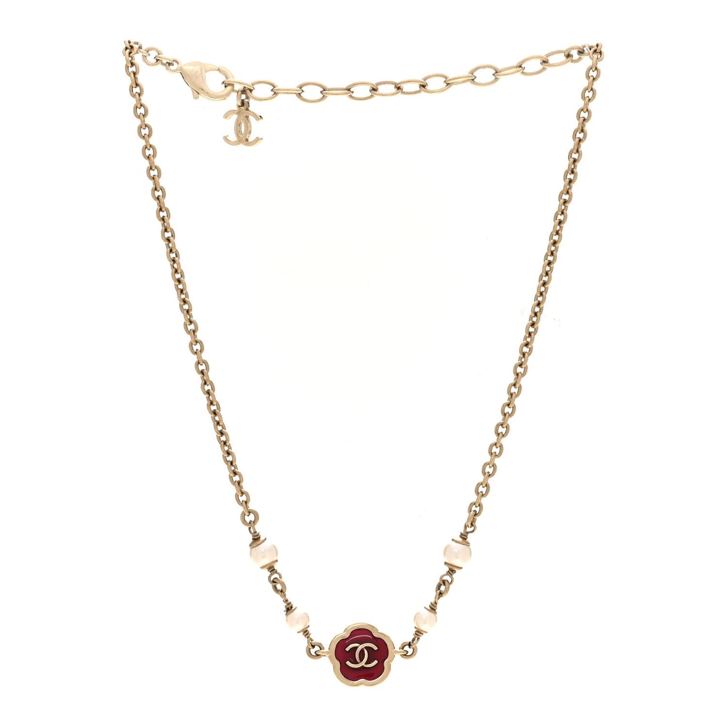 Pearl Enamel CC Camellia Short Necklace Pink Gold