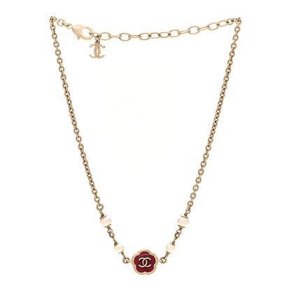 Pearl Enamel CC Camellia Short Necklace Pink Gold