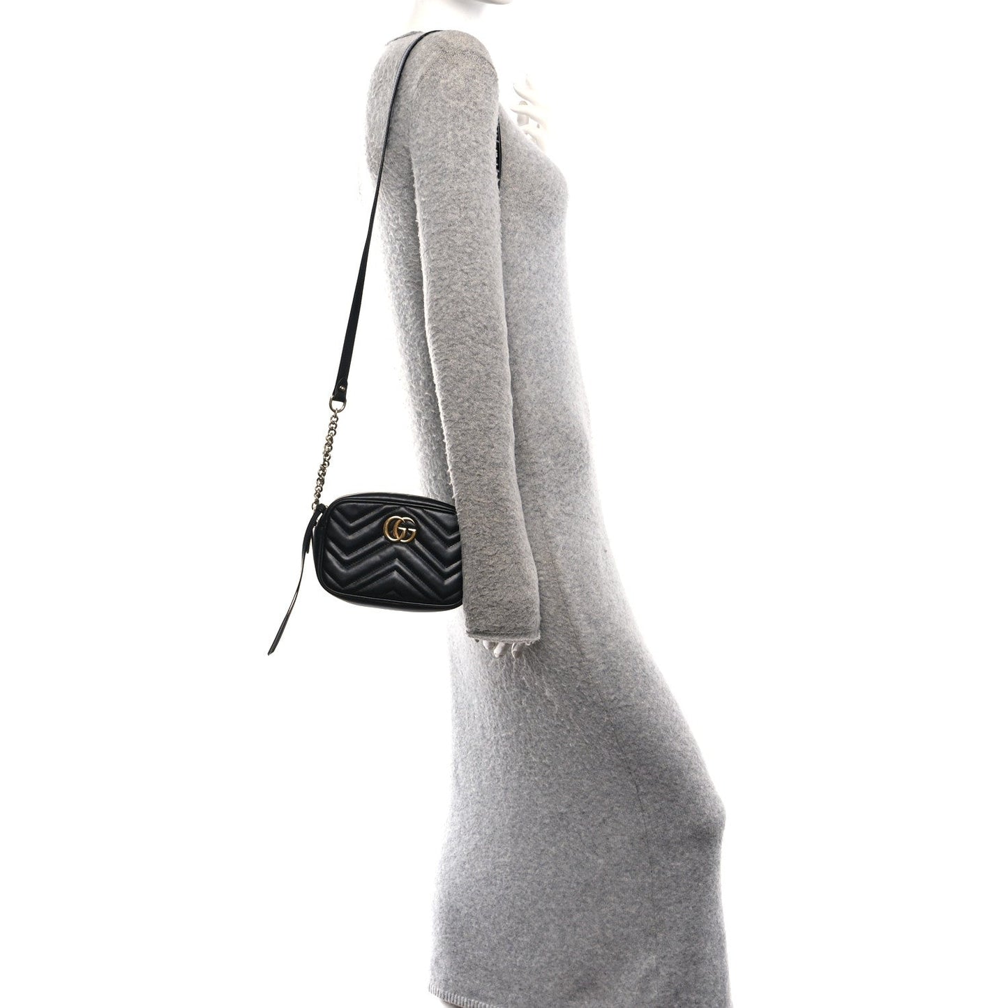 Calfskin Matelasse Mini GG Marmont Chain Shoulder Bag Black