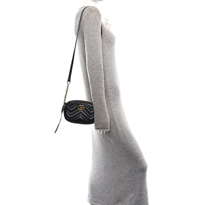 Calfskin Matelasse Mini GG Marmont Chain Shoulder Bag Black