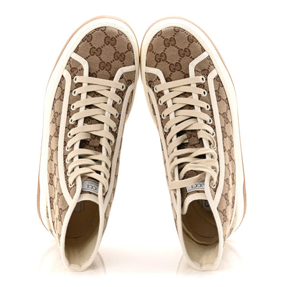 Gucci GG Monogram Mens 1977 Tennis High Top Platform 55mm Sneakers 8.5 Beige Ebony Mystic White