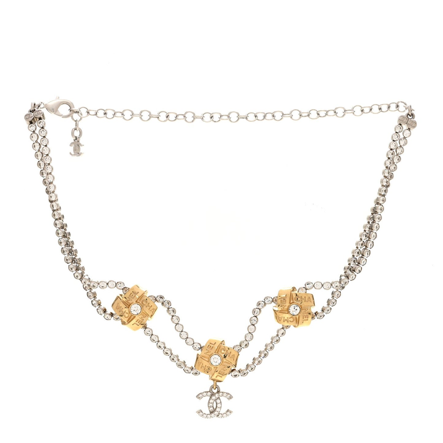 Metal Crystal CC Logo Choker Necklace Gold