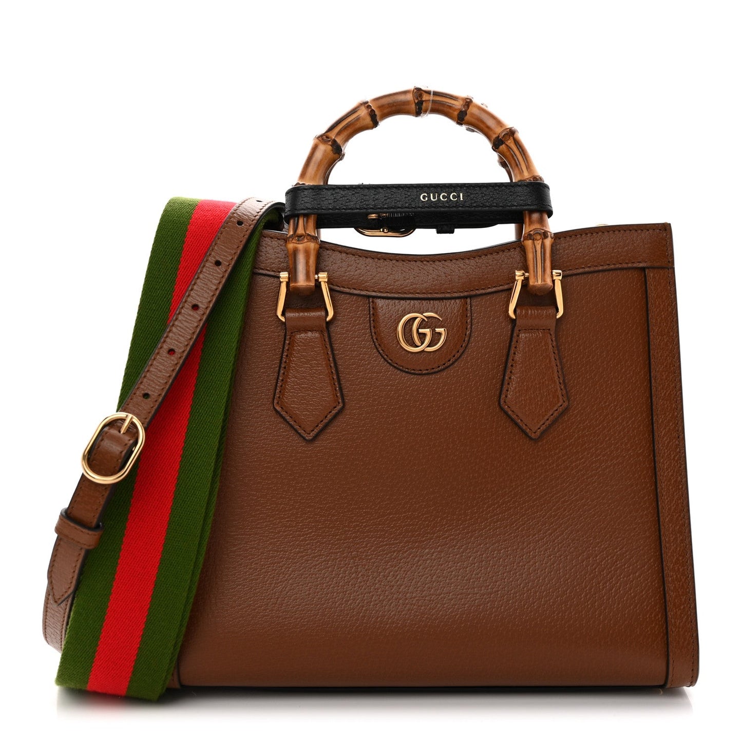 Textured Dollar Calfskin Web Small Diana Tote Bag Cuir Black