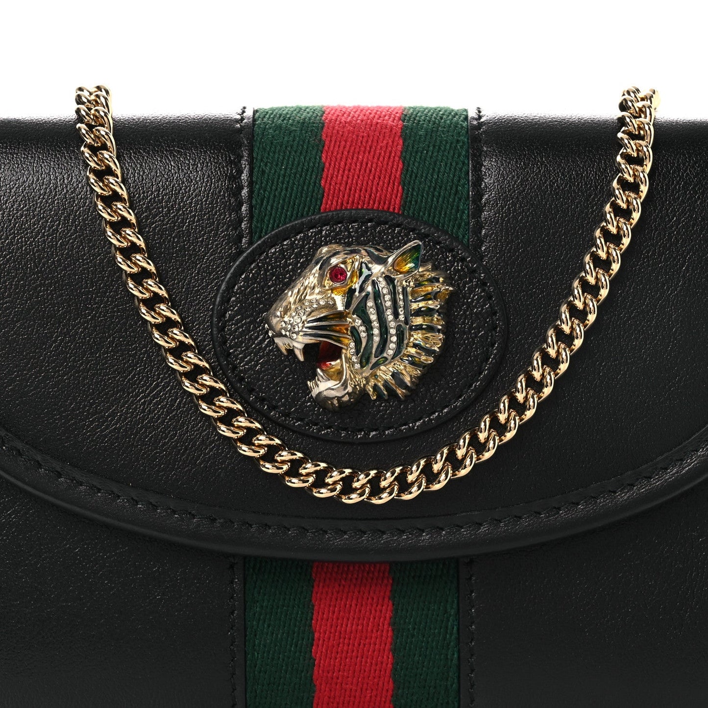Textured Calfskin Web Mini Rajah Slim Flap Shoulder Bag Black
