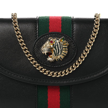 Textured Calfskin Web Mini Rajah Slim Flap Shoulder Bag Black