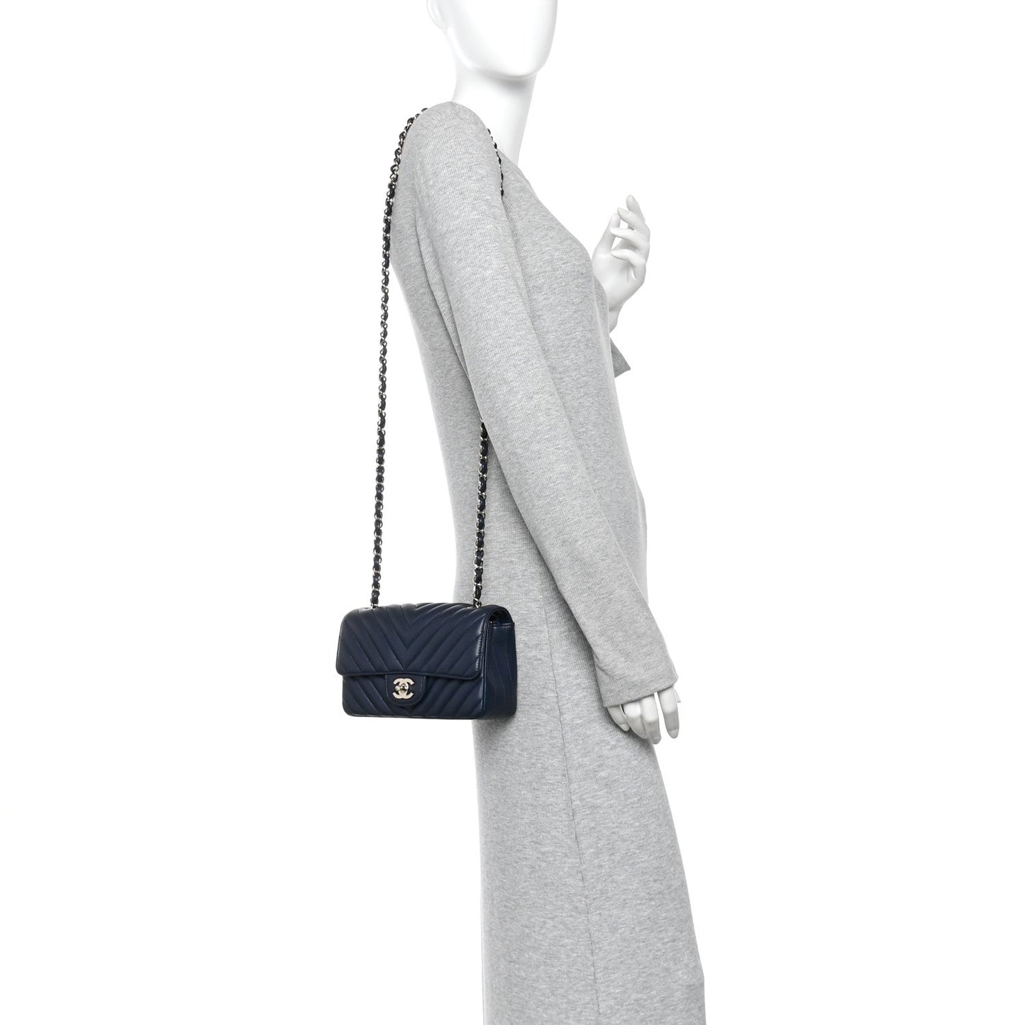 Lambskin Chevron Quilted Mini Rectangular Flap Navy