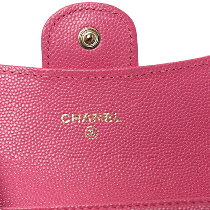 Caviar Quilted Flap Card Holder Wallet Pink