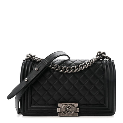 Calfskin Quilted Medium Boy Flap Black