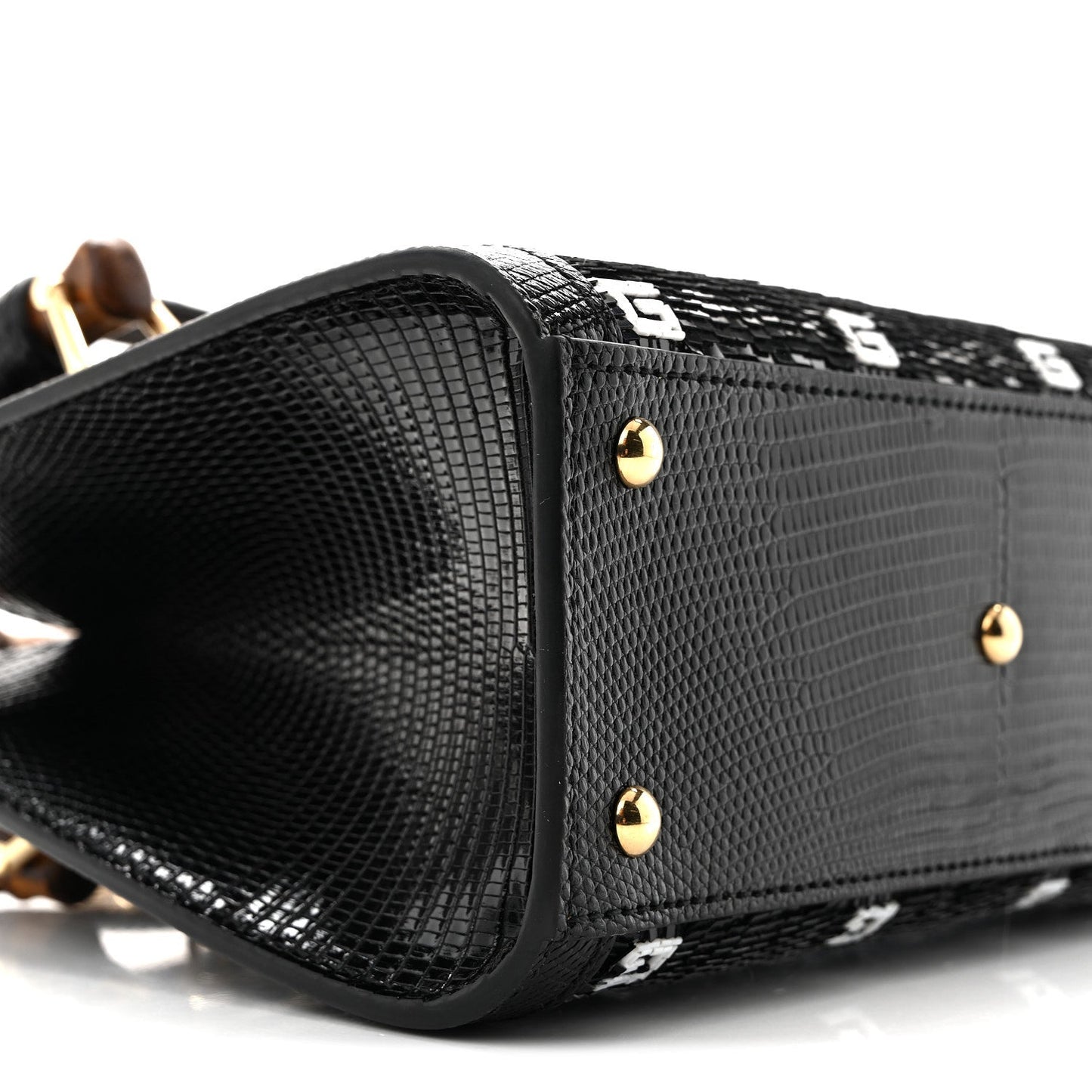 Lizard Sequin GG Monogram Mini Diana Tote Bag Black