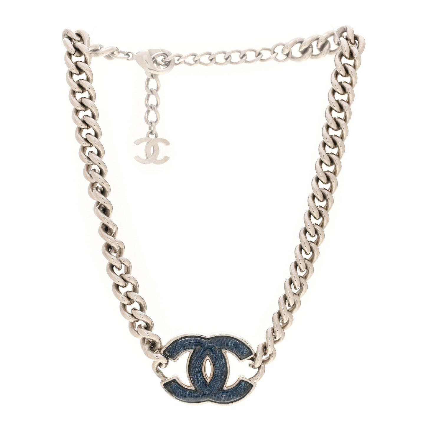 Enamel CC Chain Choker Silver Blue