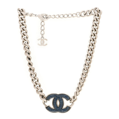 Enamel CC Chain Choker Silver Blue