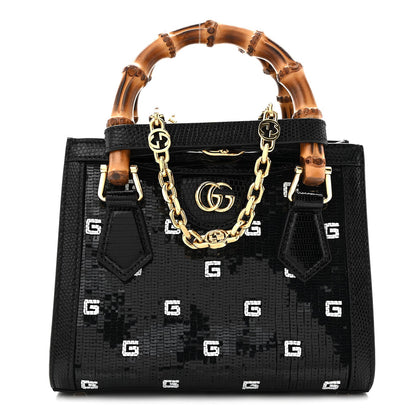 Lizard Sequin GG Monogram Mini Diana Tote Bag Black