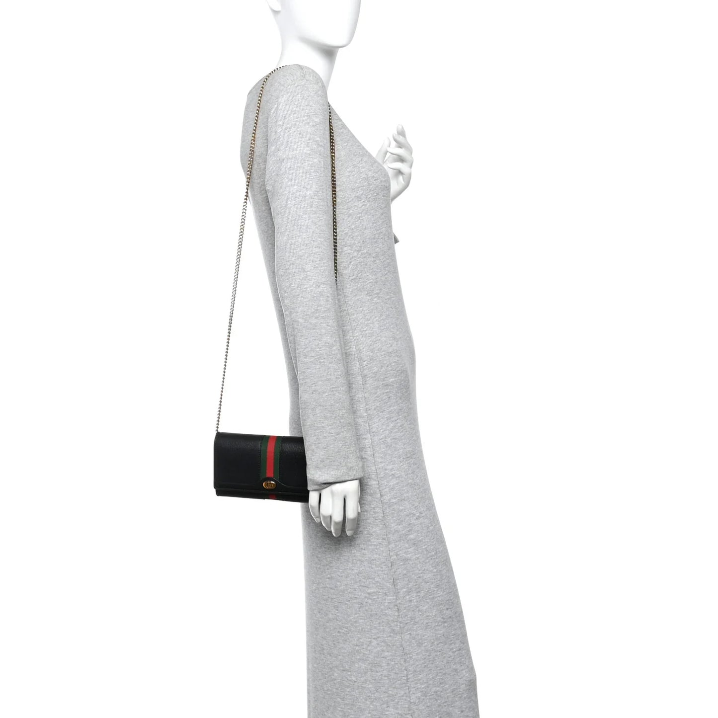 Gucci Dollar Calfskin Web Ophidia Wallet On Chain Black