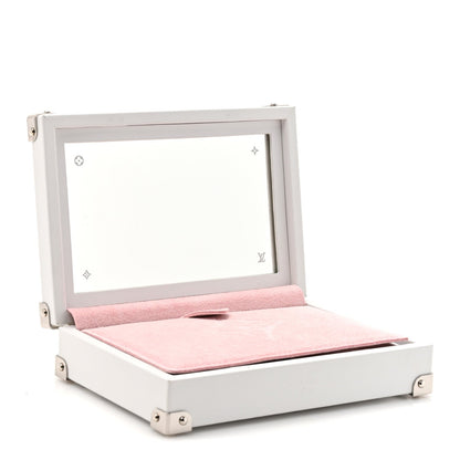Calfskin Mirror Monogram Etched Jewelry Box Trunksu White