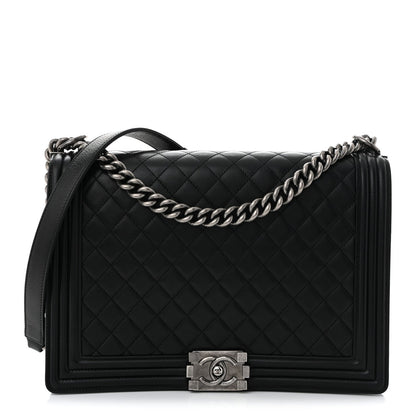 Lambskin Quilted Large Boy Flap Black
