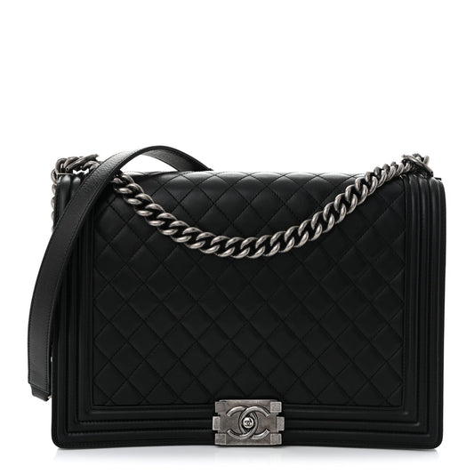 Lambskin Quilted Large Boy Flap Black