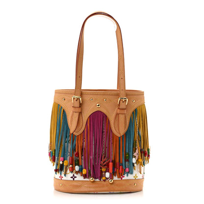 Monogram Multicolor Fringe Bucket White